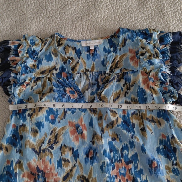 House Of Harlow 1960 Size Small Blue Abstract Floral Ruffle Tiered Sleeve Top - Picture 5 of 11